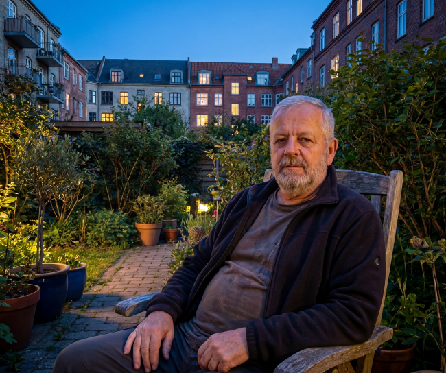 Mand i gårdhave