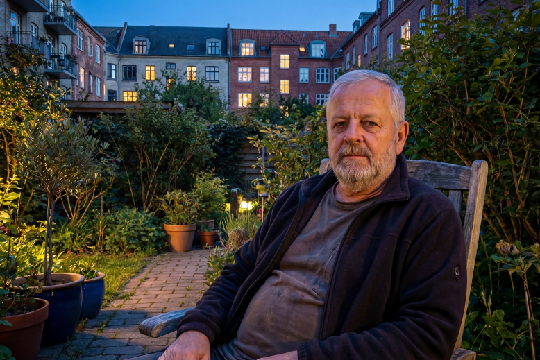 Mand i gårdhave